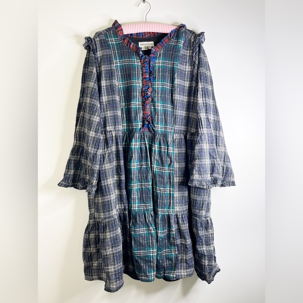 Anthropologie Dhruv Kapoor Ariana Plaid Ruffled Mini Dress - Picture 8 of 16